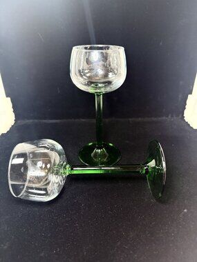 Vintage Cristal d'Arques EMERALD GREEN Stem Luminarc 6.25" Wine Glass Set of 2